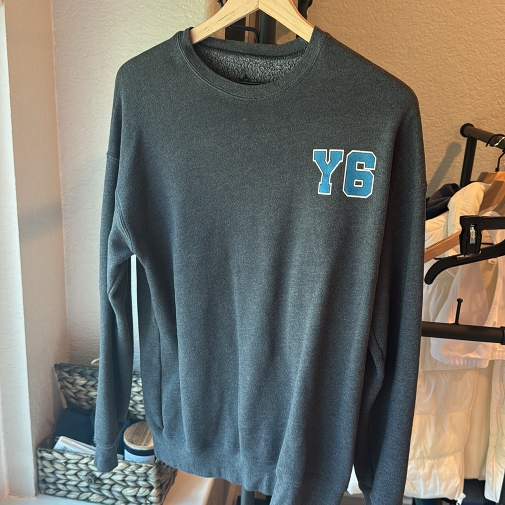 Yoga6 grey varsity Sweatshirt. Size medium